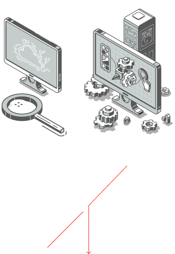検索や生成に関連するデバイスやギアが描かれたイラスト。「検索と生成が別々の従来のAIチャットボットではありません」というテキストが表示されている